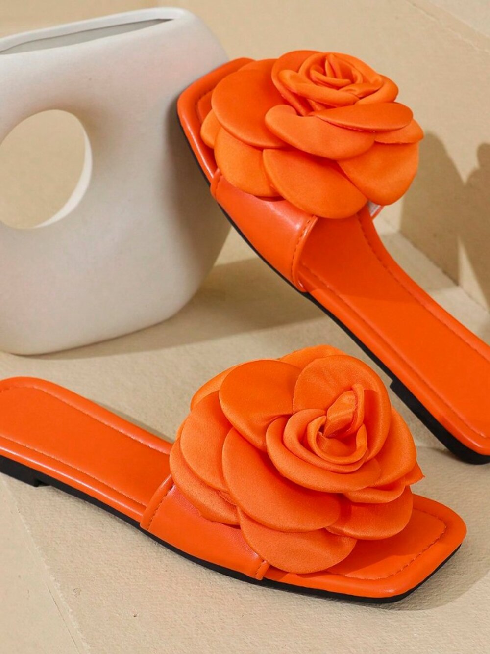 Orange Elegant Women's Floral Open-Toe Sandals - Picture 4 of 5